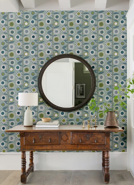 Sisu Light Blue Floral Geometric Wallpaper