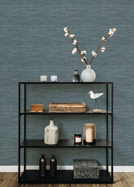 Malin Dark Blue Faux Grasscloth Wallpaper