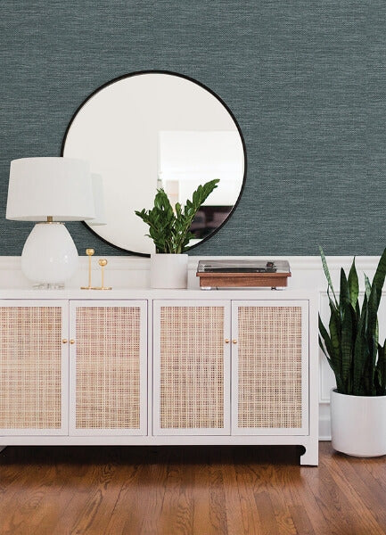 Malin Dark Blue Faux Grasscloth Wallpaper