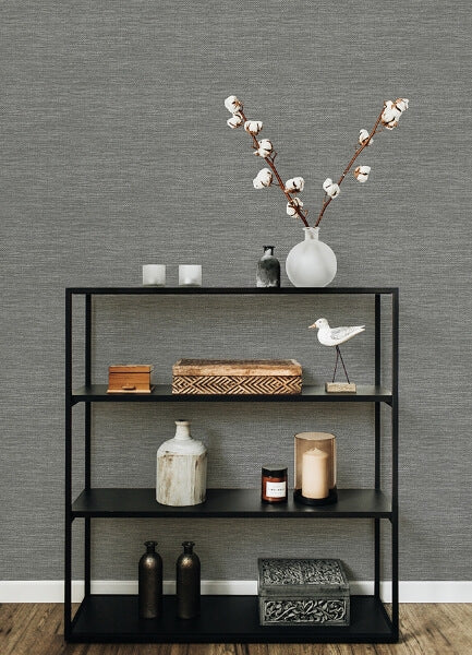 Malin Grey Faux Grasscloth Wallpaper