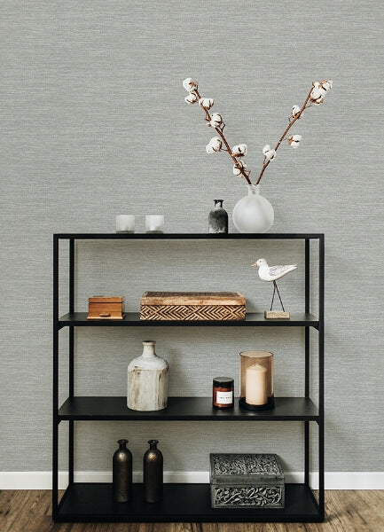 Malin Light Grey Faux Grasscloth Wallpaper