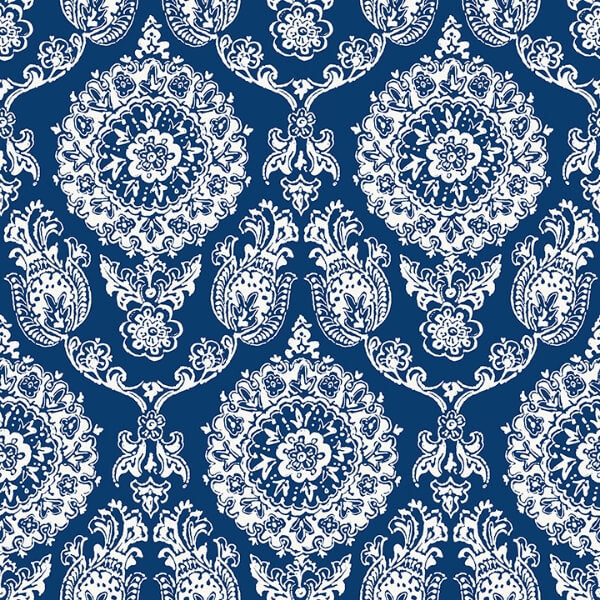 Helm Damask Navy Floral Medallion Wallpaper