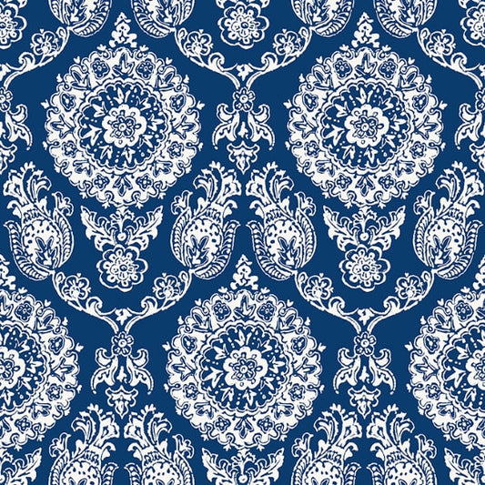 Helm Damask Navy Floral Medallion Wallpaper