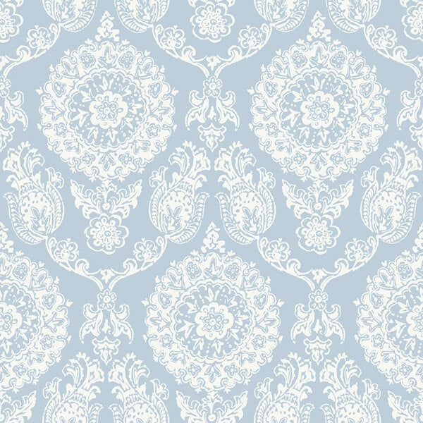 Helm Damask Light Blue Floral Medallion Wallpaper