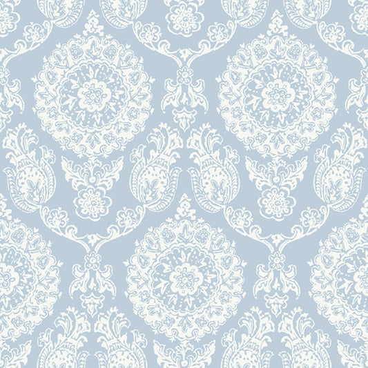 Helm Damask Light Blue Floral Medallion Wallpaper