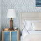 Helm Damask Light Blue Floral Medallion Wallpaper
