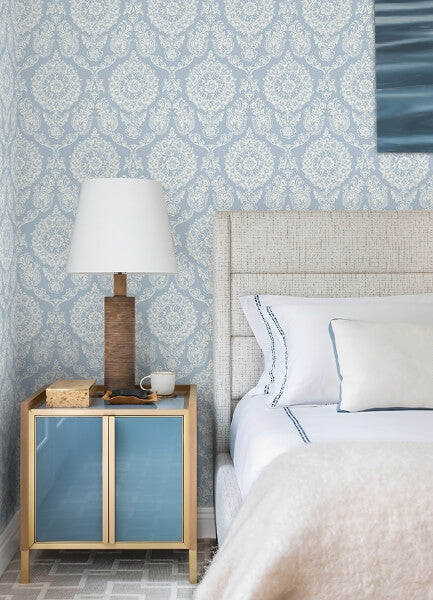 Helm Damask Light Blue Floral Medallion Wallpaper