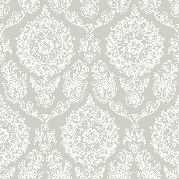 Helm Damask Taupe Floral Medallion Wallpaper