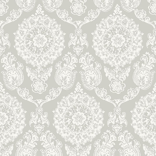 Helm Damask Taupe Floral Medallion Wallpaper