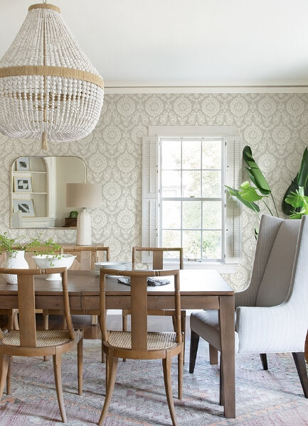 Helm Damask Taupe Floral Medallion Wallpaper