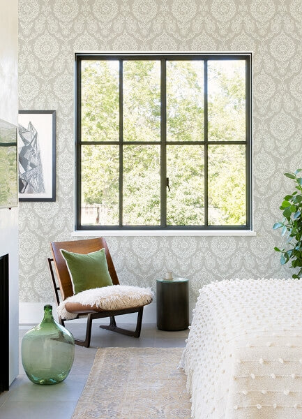Helm Damask Taupe Floral Medallion Wallpaper