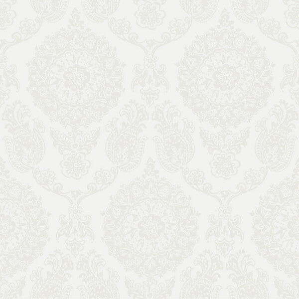 Helm Damask White Floral Medallion Wallpaper