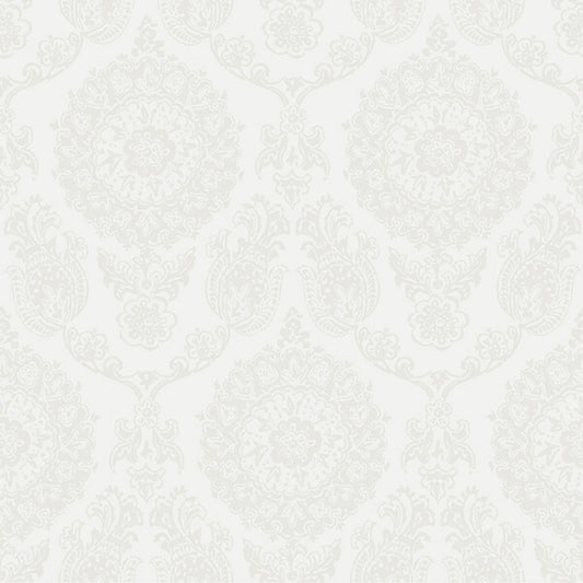 Helm Damask White Floral Medallion Wallpaper