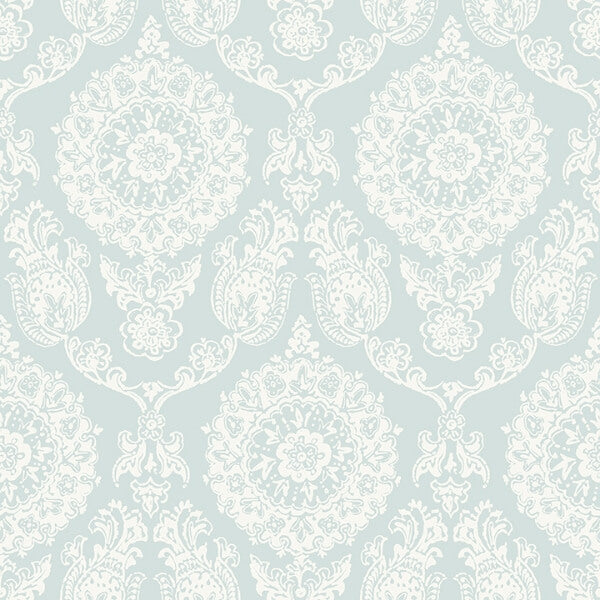 Helm Damask Aqua Floral Medallion Wallpaper