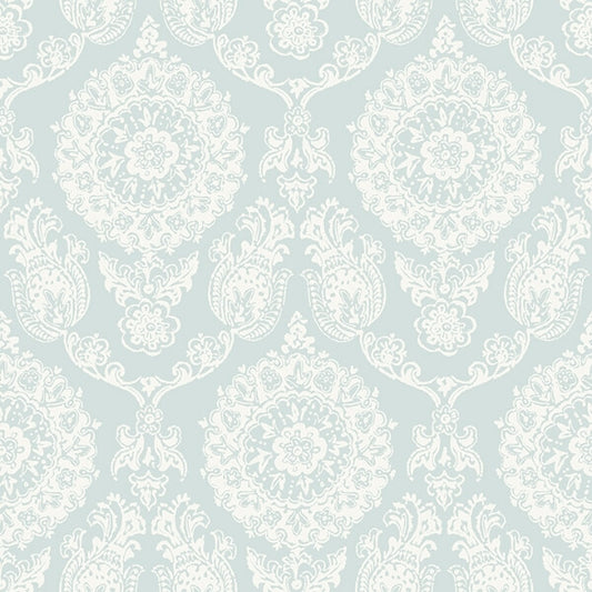 Helm Damask Aqua Floral Medallion Wallpaper