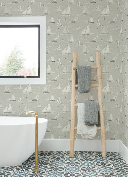 Leeward Light Grey Sailboat Wallpaper