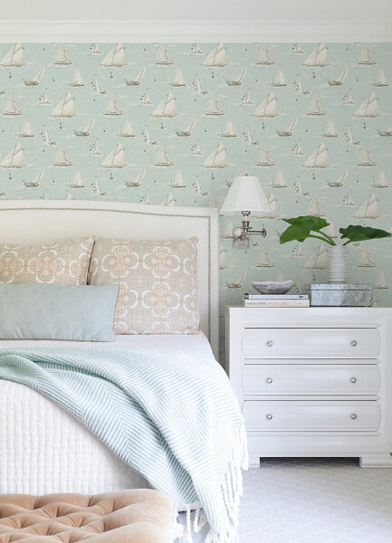 Leeward Aqua Sailboat Wallpaper