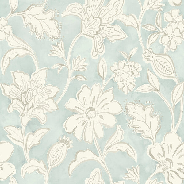 Plumeria Aqua Floral Trail Wallpaper