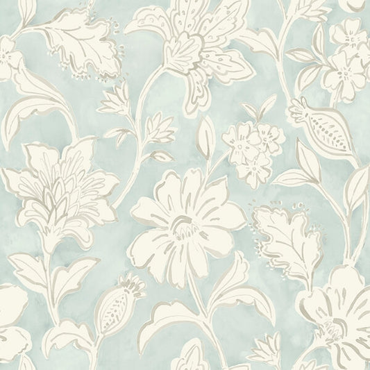 Plumeria Aqua Floral Trail Wallpaper