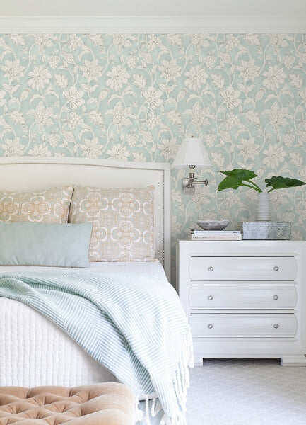 Plumeria Aqua Floral Trail Wallpaper