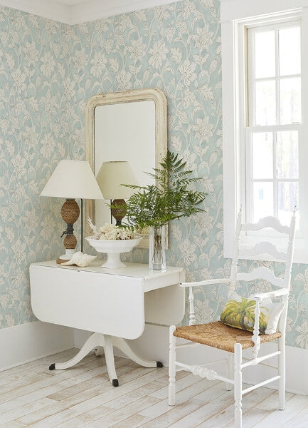 Plumeria Aqua Floral Trail Wallpaper