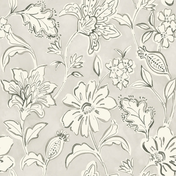 Plumeria Grey Floral Trail Wallpaper