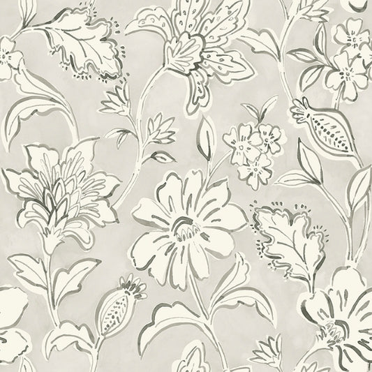 Plumeria Grey Floral Trail Wallpaper