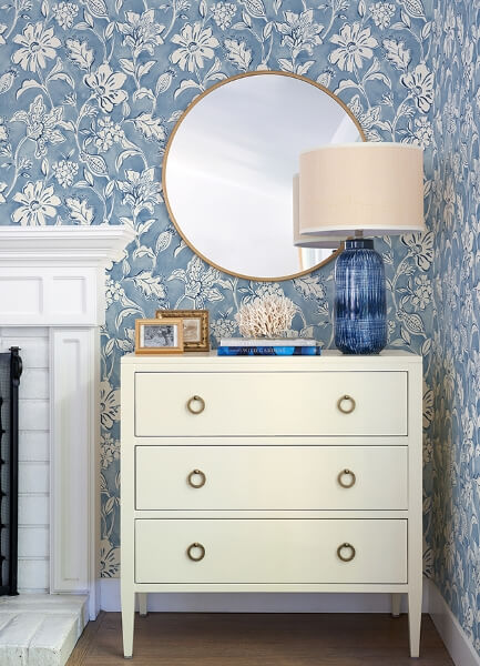 Plumeria Blue Floral Trail Wallpaper