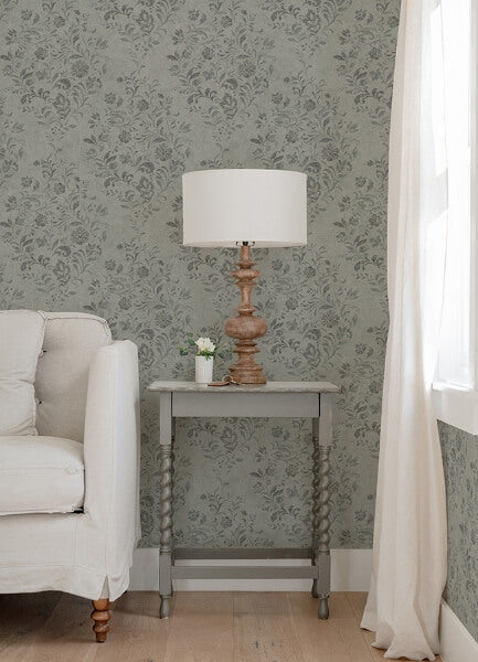 Isidore Grey Scroll Wallpaper
