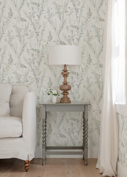 Hillaire Light Blue Meadow Wallpaper
