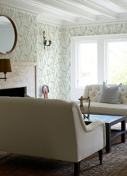 Hillaire Teal Meadow Wallpaper
