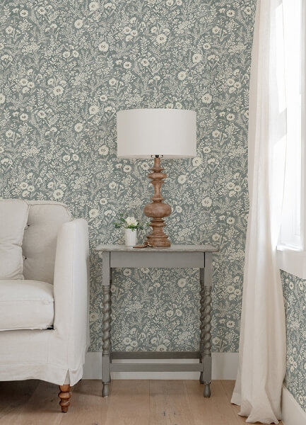 Agathon Blue Floral Wallpaper