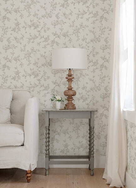 Nightingale Taupe Floral Trail Wallpaper