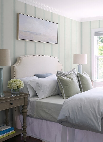 Linette Seafoam Fabric Stripe Wallpaper