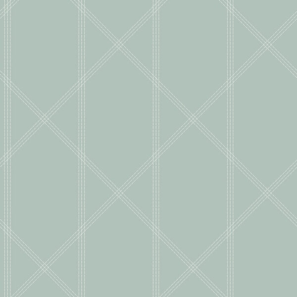Walcott Seafoam Stitched Trellis Wallpaper
