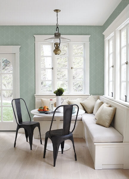 Walcott Seafoam Stitched Trellis Wallpaper