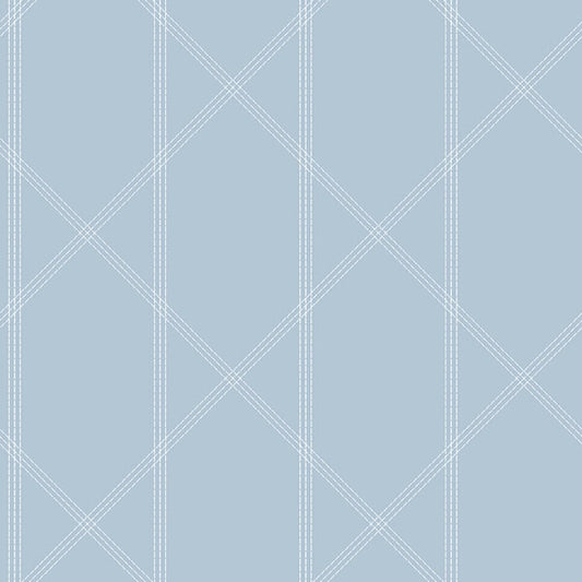Walcott Light Blue Stitched Trellis Wallpaper