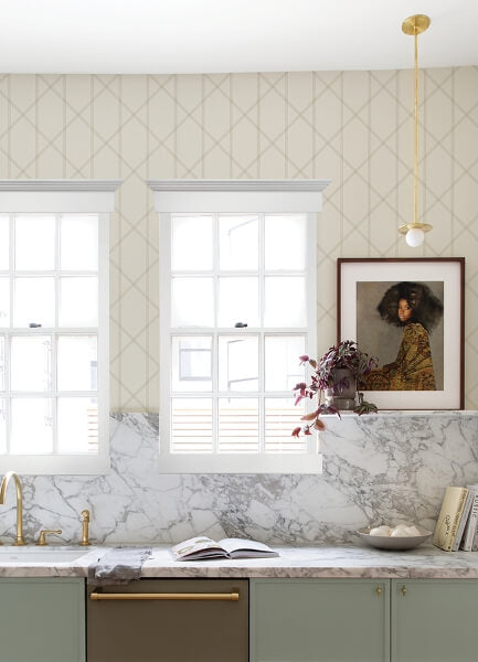 Walcott Cream Stitched Trellis Wallpaper