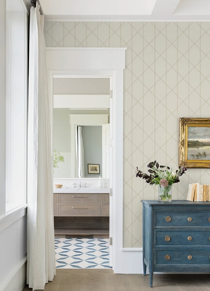 Walcott Cream Stitched Trellis Wallpaper