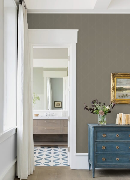 Walcott Light Grey Stitched Trellis Wallpaper