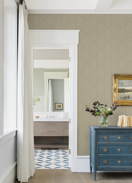 Walcott Taupe Stitched Trellis Wallpaper