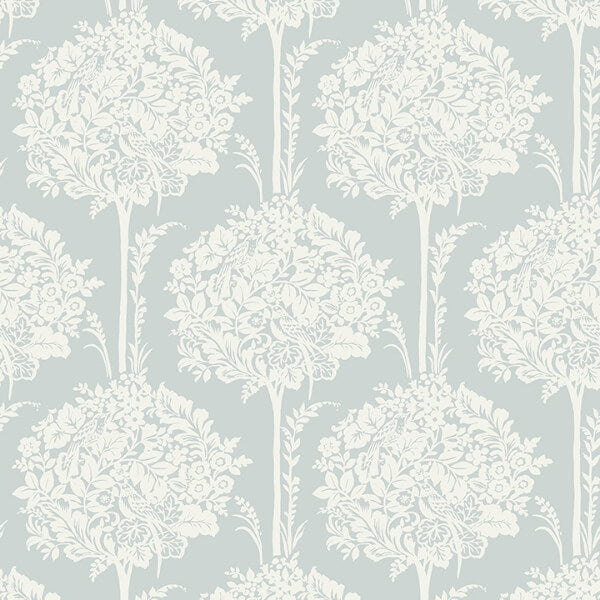 Zaria Light Blue Topiary Wallpaper
