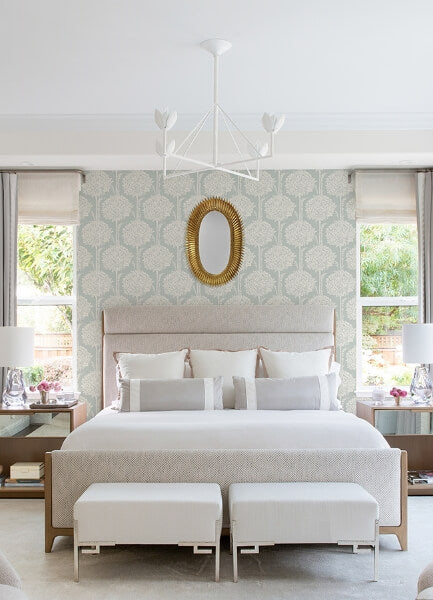 Zaria Light Blue Topiary Wallpaper