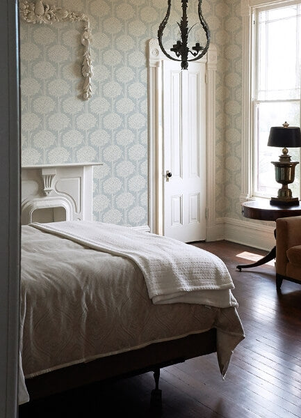 Zaria Light Blue Topiary Wallpaper