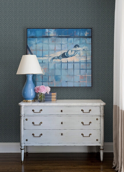 Glynn Teal Chevron Wallpaper