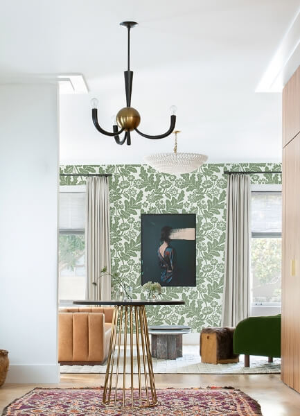 Augusta Seafoam Flock Damask Wallpaper