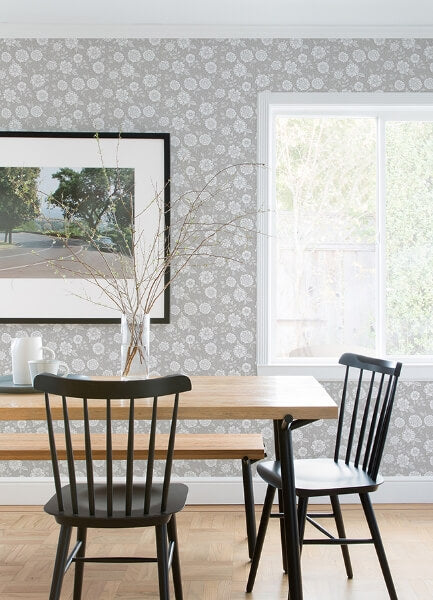 Lizette Grey Charming Floral Wallpaper