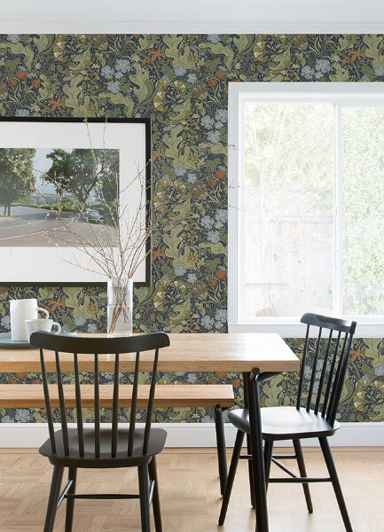 Elise Indigo Nouveau Gardens Wallpaper