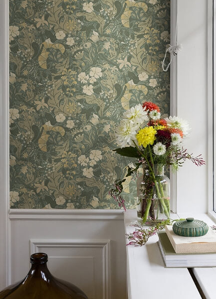 Elise Sea Green Nouveau Gardens Wallpaper