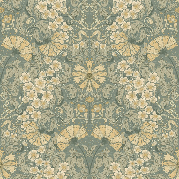 Ojvind Sea Green Floral Ogee Wallpaper